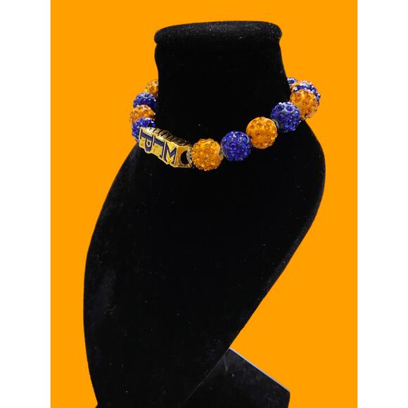 Sigma Gamma Rho Bracelet Blue and Gold Rhinestone Pearls with Logo Block - Picture 5 of 5
